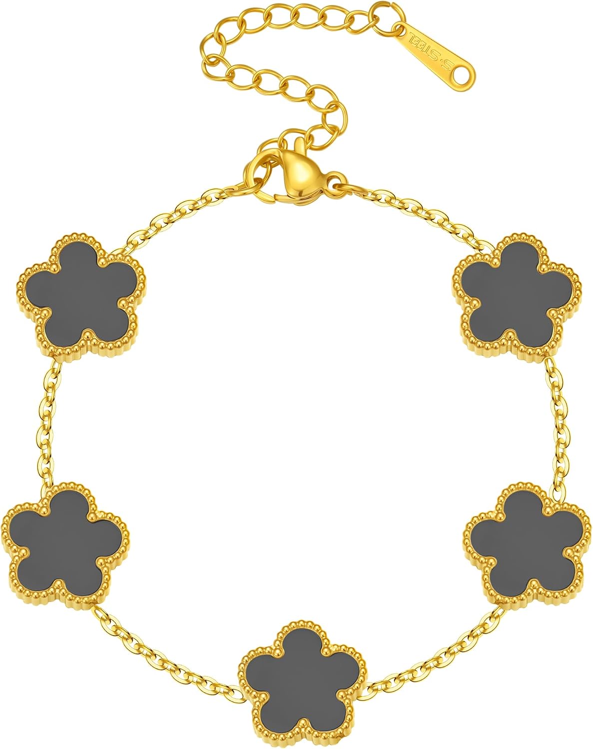 Unique 14K Gold Four-Leaf Clover Bracelet, Suitable for Ladies，White/Black/Blue Lucky Chain Four-Leaf Clover Bracelet，Fashionable Bracelet Set，Jewelry Gift Suitable for Ladies