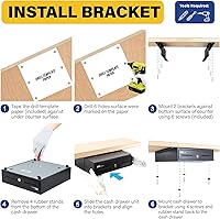 Vista 7 de HK SYSTEMS Cajón de efectivo resistente negro de 13 pulgadas con apertura "Push", 4B5C con soporte de metal para montaje debajo del mostrador