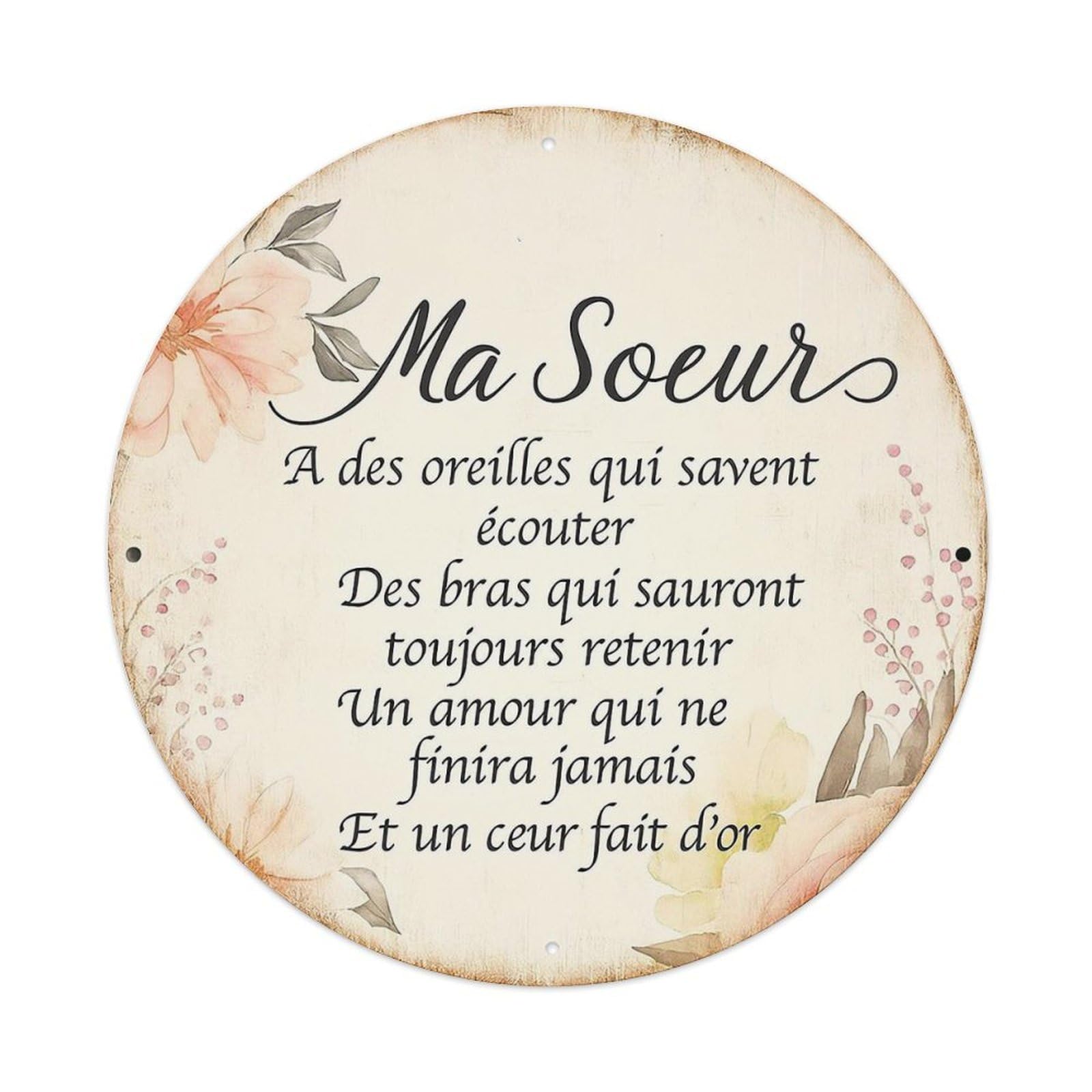 Floral Pattern With Text And Leaves Vintage Round Tin Sign Retro Metal Wall Decor Metal Poster, Home Bar Garage Cafe Wall Art Decoration 8x8Inches