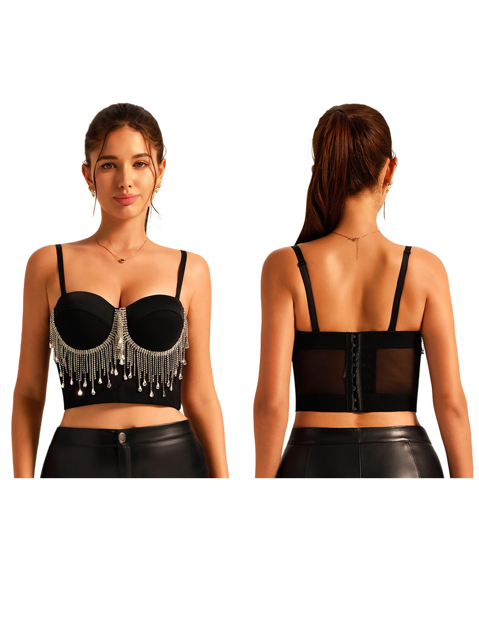 Corset sexy à paillettes pour femme - Avec motif à chevrons - Rave Techno - Jupe crop top - Costume de pom-pom girl pour femme