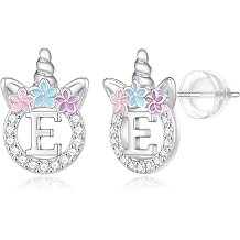 Unicorn Earrings Gifts for Girls - 925 Sterling Silver Stud Earrings Hypoallergenic Initial Unicorn Earring for Girls Kids Jewelry CZ Birthday Gifts