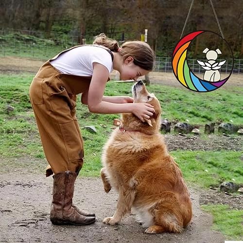 Miniatura 7 de Regalos conmemorativos para perros con vitrales para la pérdida del atrapasoles de perro, ángel blanco en luna azul, adornos para decoración de