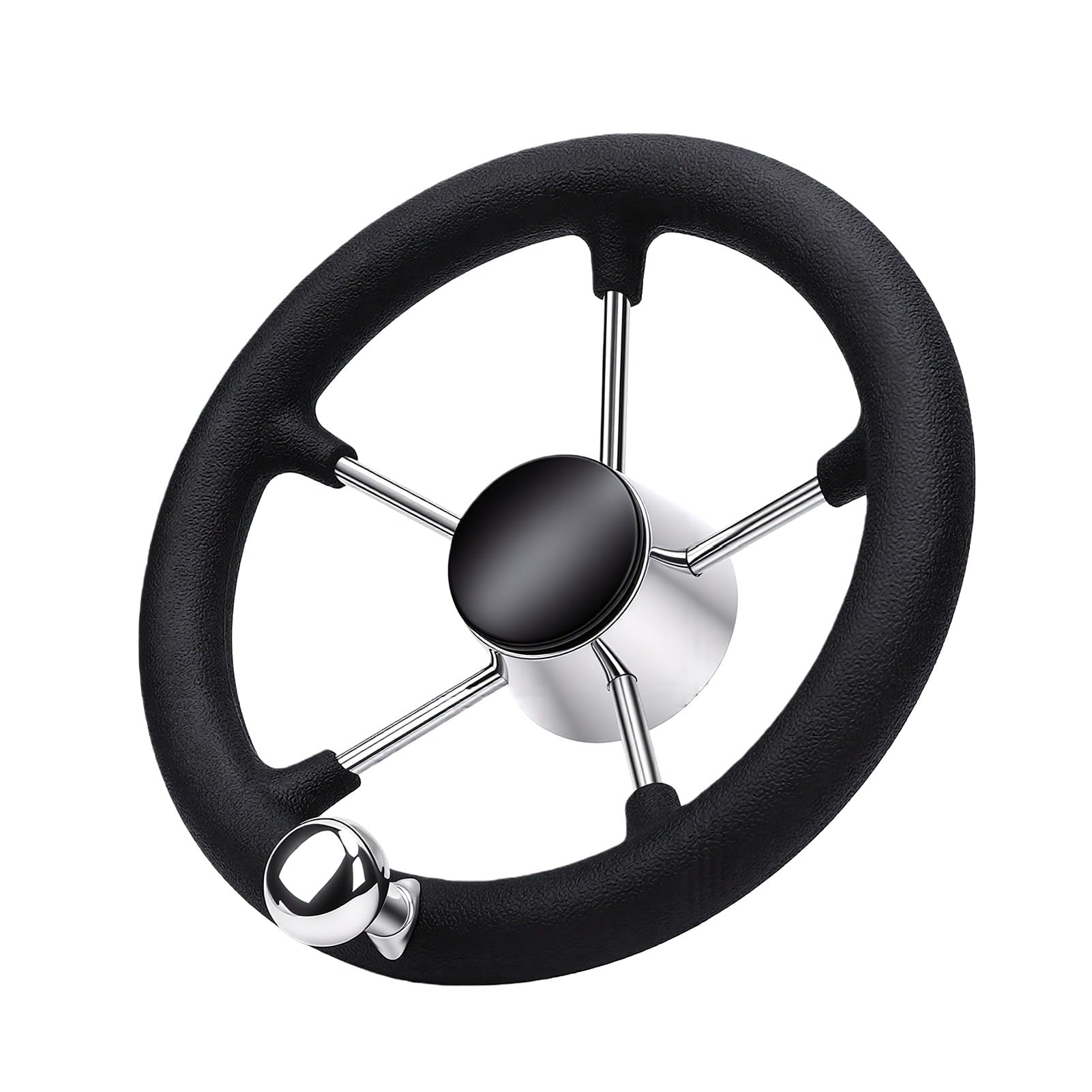 Naroote 11,5-Zoll-Marine-Lenkrad Langlebiges Edelstahl-Steuerrad für Yachten und Pontonboote 5-Speichen-Design