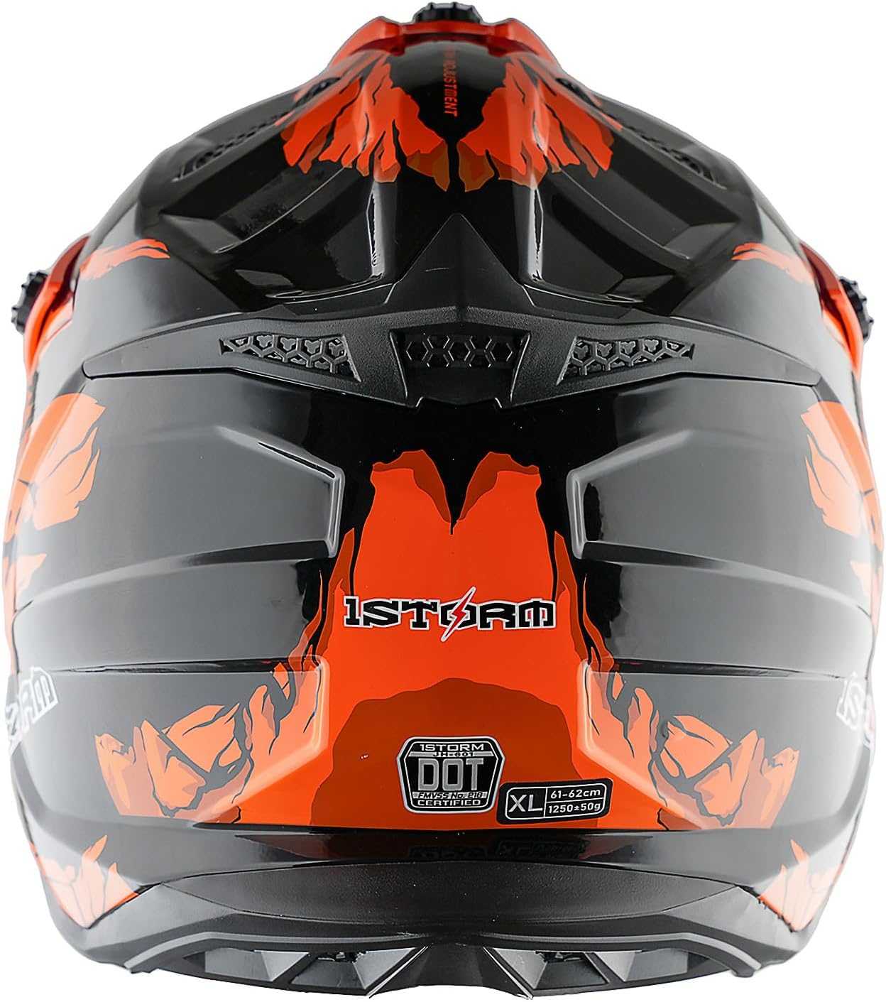 1Storm Adult Motocross Helmet ATV Dirt Bike BMX MX Downhill Mountain Helmet Track Style JH601; Dinosaur Orange + Goggles + Skeleton Orange Glove Bundle