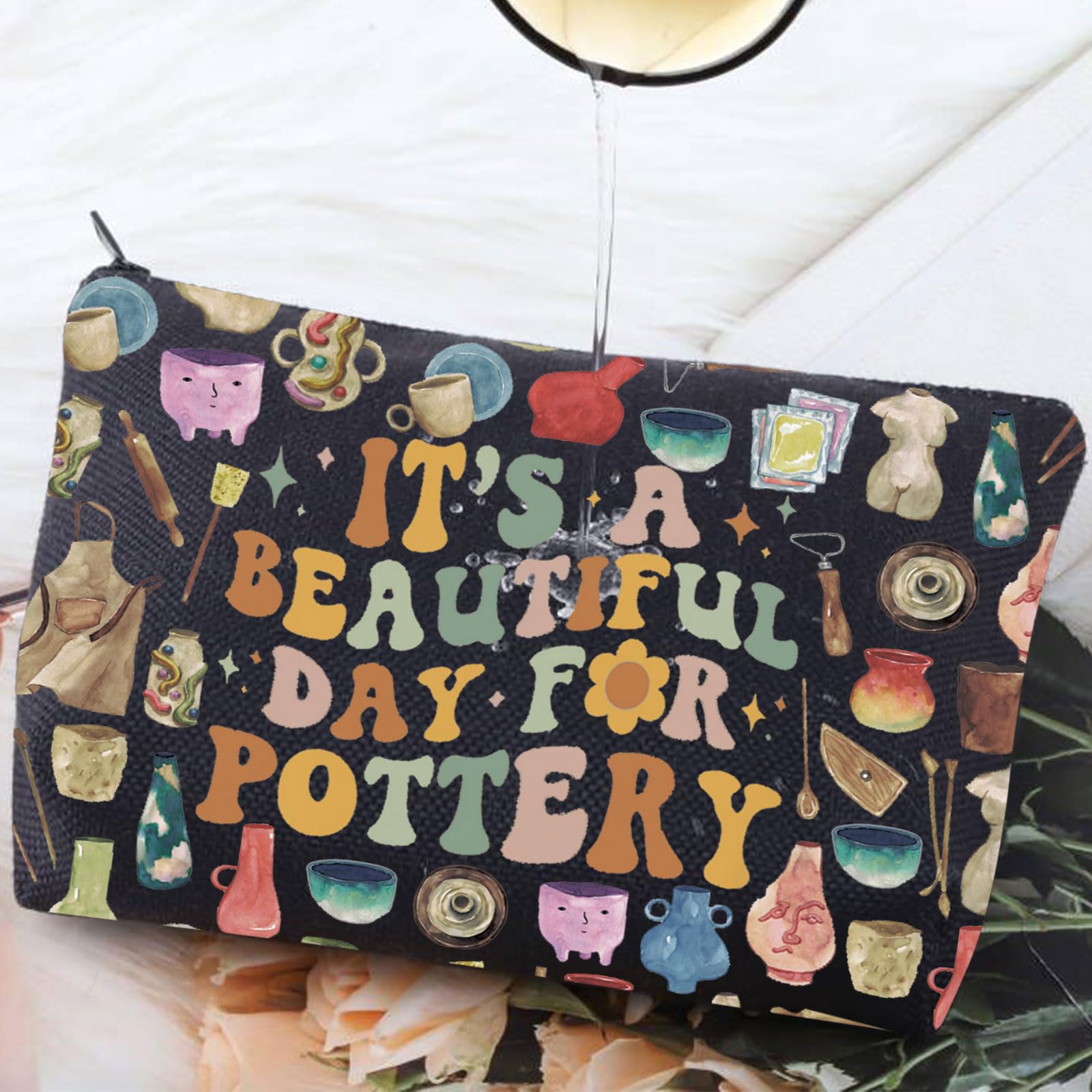 G2TUP Pottery Artist Makeup Bag Pottery Lover Gift It's Beautiful Day For Pottery Zipper Pouch Bag Ceramic Artist Merch (Beautiful Day For Pottery)