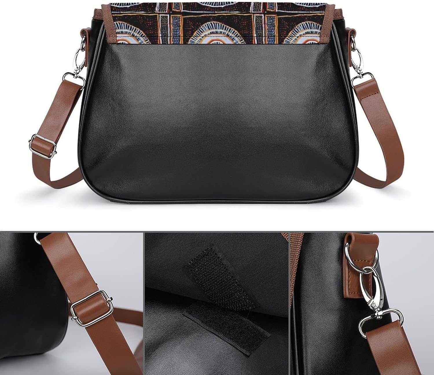African Tribal Abstract Art ShortWomen's Faux Leather Crossbody Bag, Waterproof Wrinkle-Resistant Shoulder Bag with Detachable Strap, Large Capacity Casual Handbag, Fashion Daily Purse for Shopping Wo
