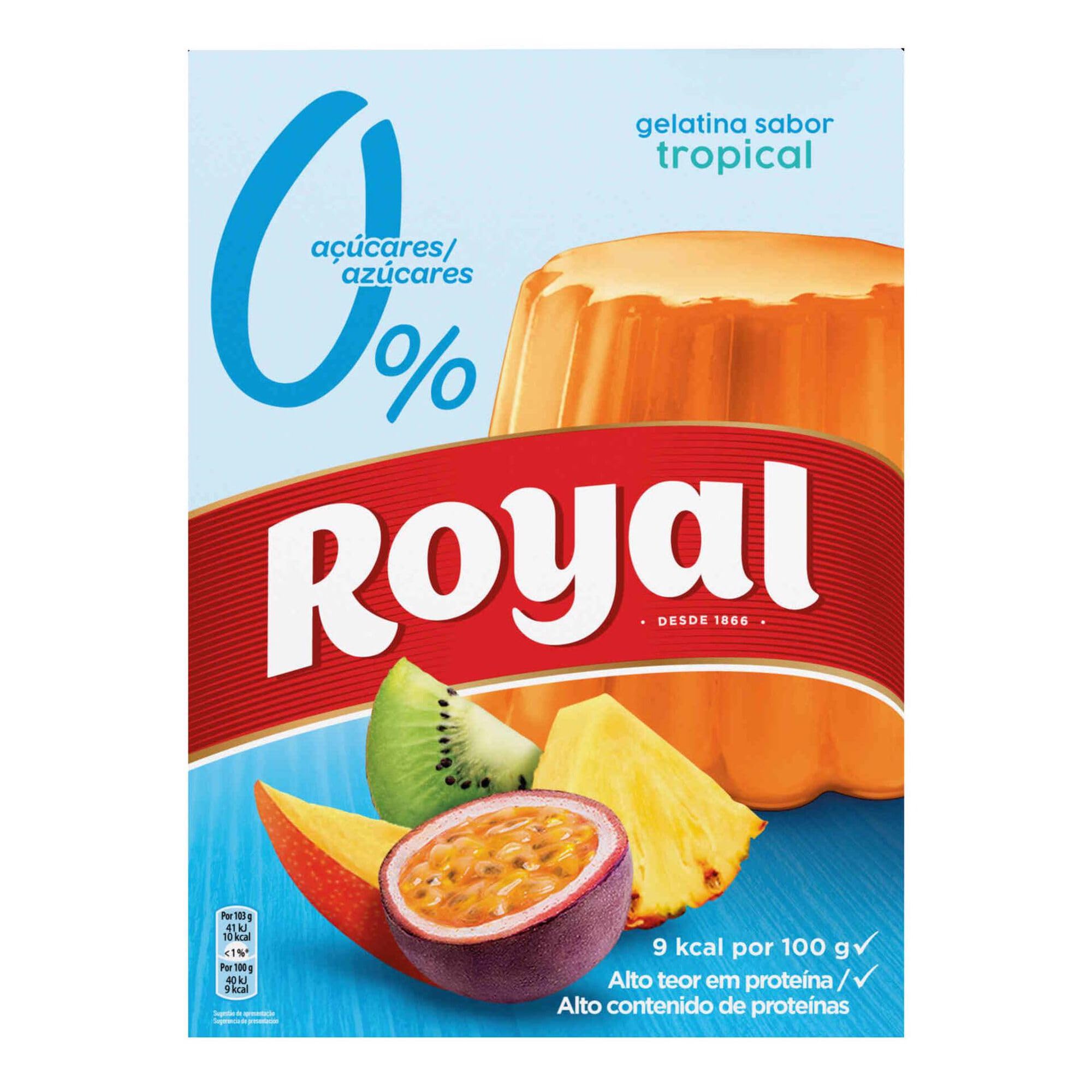 Royal Mix - Gélatine en poudre avec un mélange de saveurs | Fraise | Tropical | Fruits des bois | Pastèque | Ananas - 0% sucres ajoutés | 5 sachets de 31g.