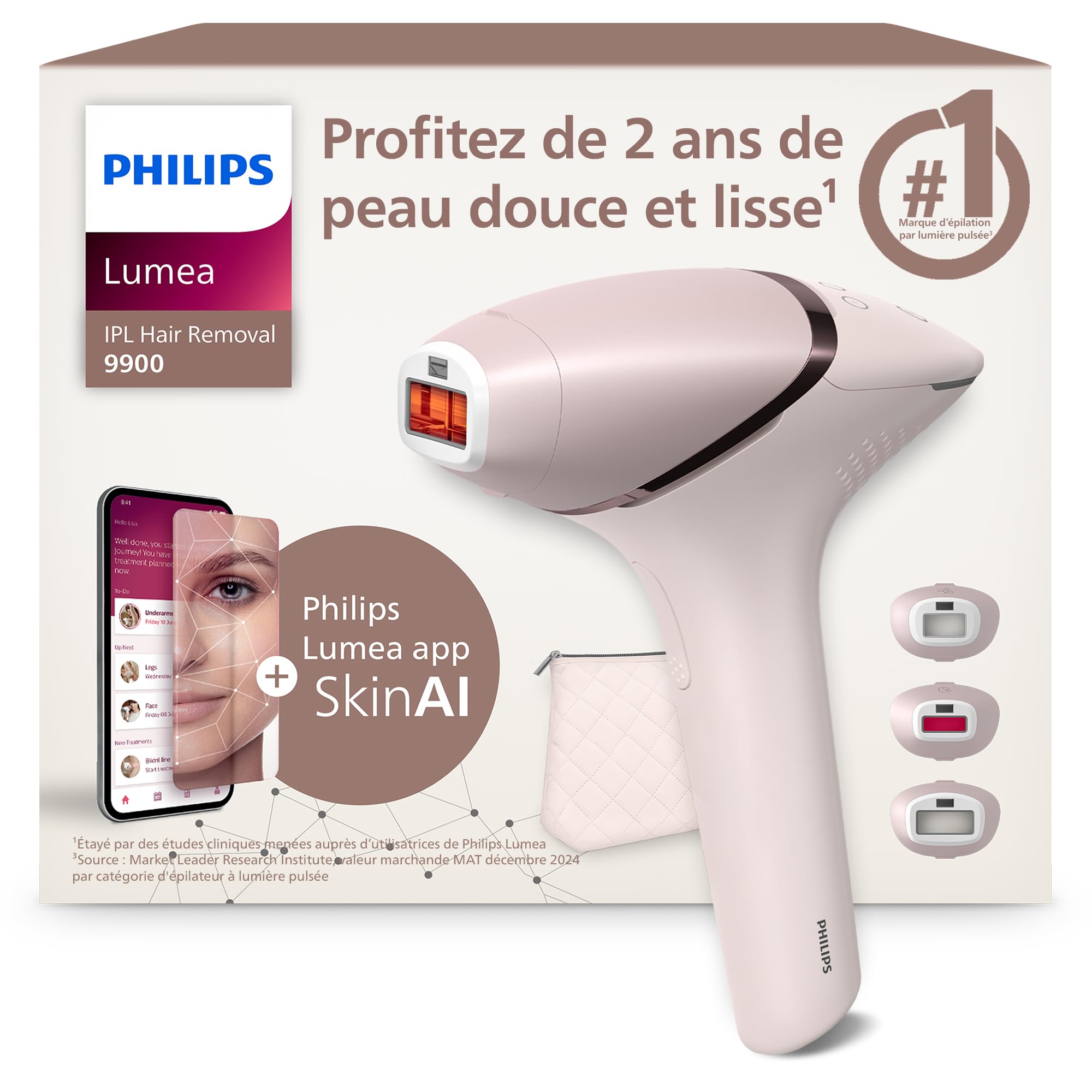 Philips Lumea série 9900 - épilateur à lumière pulsée, alternative à l'épilation laser, SenseIQ et SkinAI, 3 embouts pour le corps, le visage et les zones de précision, avec ou sans fil, BRI953/02