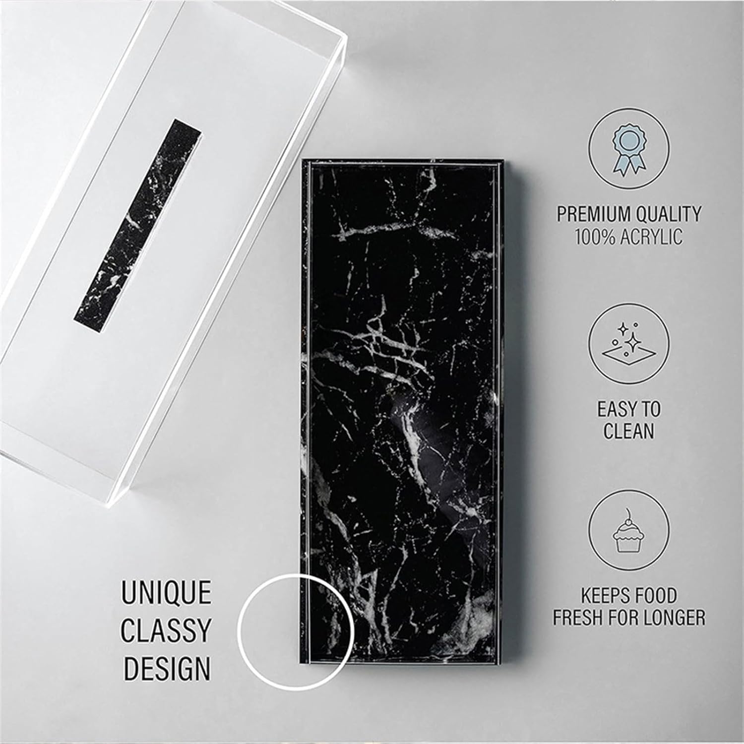 透明な蓋付きの長方形ケーキトレイディスプレイボックスアクリルケーキホルダーダストプルーフスタンドに適したデザートクリア蓋ホルダー