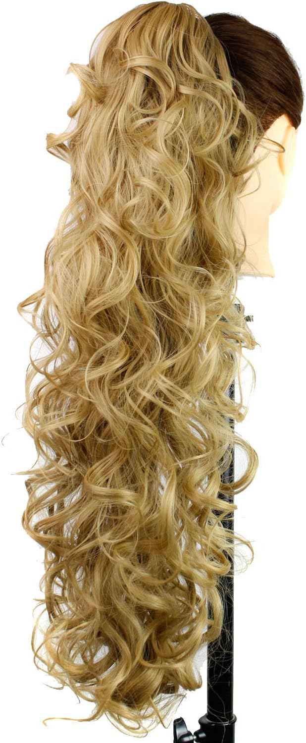 DENIYA 31" Ladies Long Messy Curly Claw Clip in Drawstring Ponytail Hair Extension Synthetic Hairpieces Drawstring Wig for White Women Light Blonde Costume Wig