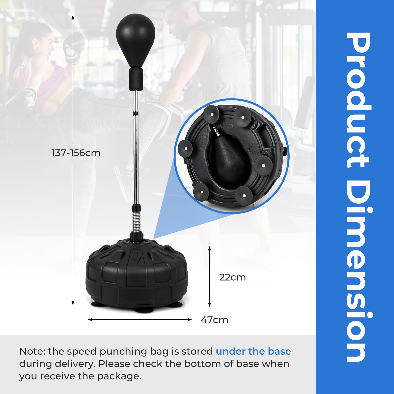HOMASIS Punching Ball da Terra per Bambini e Adulti, Altezza Regolabile 137-156 cm, Sacco da Boxe con Palla Resistente, Guantoni e Base Riempibile con Ventose, Colpi Veloci, per Casa e Palestra, Nero