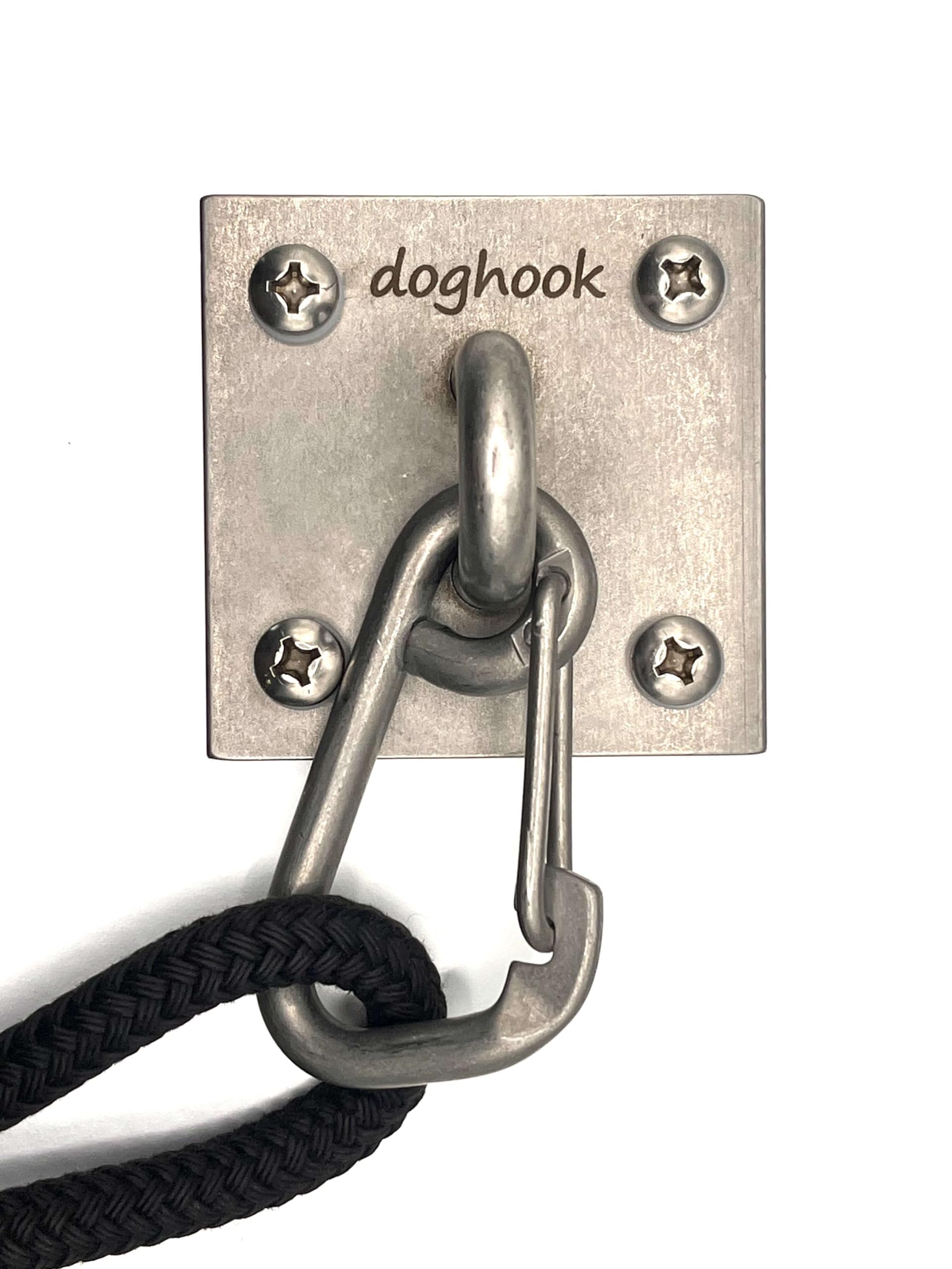 Doghook Canine Hitch- Secure Dog Leash Parking Indoor- Outdoor Wall Hook with EZ Clip - Tie Out Stainless Steel - Practical Lead Management for Home & Business