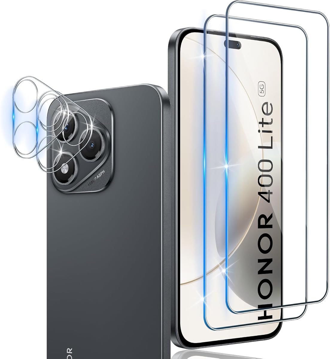 Xunzii Verre Trempé pour Honor 400 Lite 5G avec Caméra Arrière Protecteur [2+2 Pièces], Sans Bulles 9H HD Ultra Résistant Film en Vitre Trempé Protecteur d'écran