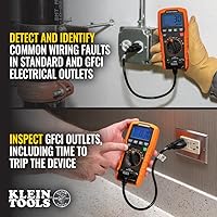 Vista 4 de Klein Tools ET270 Multímetro digital de rango automático, CA/CC, resistencia, continuidad, probador de receptáculo GFCI con cables de prueba y cable