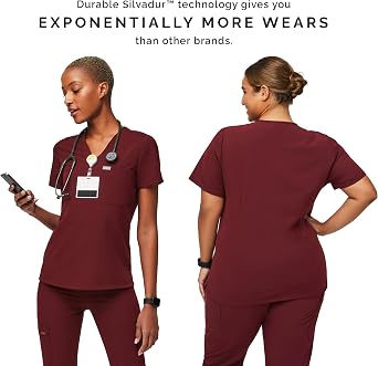 FIGS Catarina One-Pocket Scrub Top for Women - Burgundy, 2XL