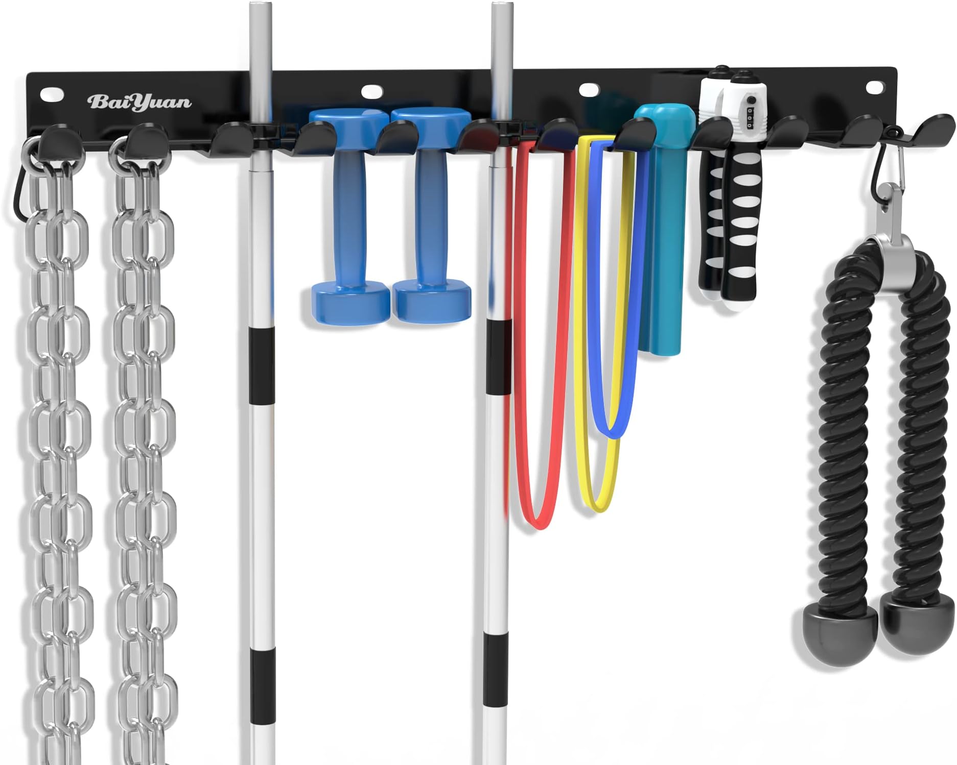 Home Gym Storage Rack - Multi-Purpose Heavy Duty Gym Rack Organizer, Wall Mount Barbell Rack Gym Equipment Hanger for Olympic Barbells, Resistance Bands, Jump Ropes, Row Handles, etc. (26", 12 Hook)