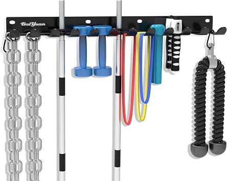 Home Gym Storage Rack - Multi-Purpose Heavy Duty Gym Rack Organizer, Wall Mount Barbell Rack Gym Equipment Hanger for Olympic Barbells, Resistance Bands, Jump Ropes, Row Handles, etc. 26", 12 Hook
