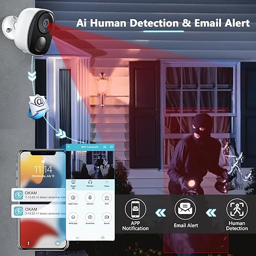 Miniatura 3 de EVERSECU 2K 3MP Outdoor Wireless Security Camera Support Pairing Via Bluetooth, Rechargeable Battery-Powered WiFi Home CCTV Bullet Camera,