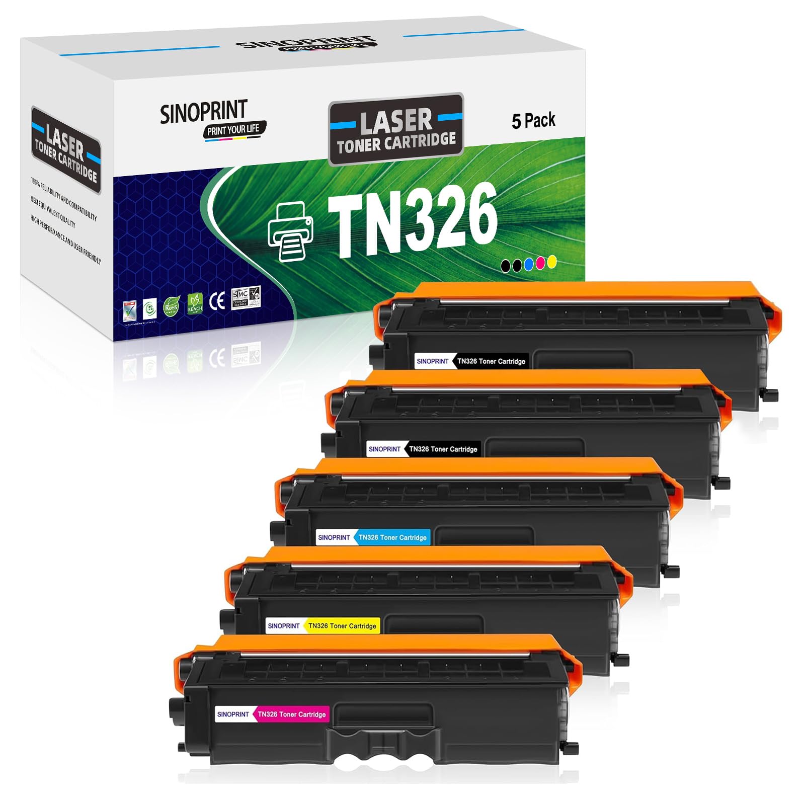 5 Pack TN326 Cartouche Compatible Brother TN-326 TN321 TN326BK TN326C TN326M TN326Y pour Brother HL-L8250CDW L8250CDN L8350CDW L8350CDWT MFC-L8600CDW L8650CDW L8850CDW DCP-L8400CDN L8450CDW
