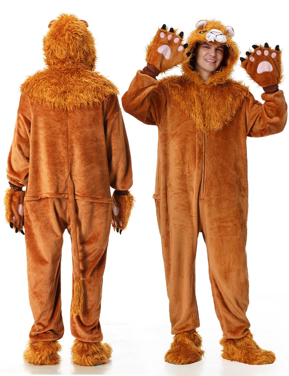 Costume de Lion Adulte Animal Onepiece Unisex Lion Pajamas Halloween Party Onesie Cosplay Dress Up Jumpsuit for Men Women