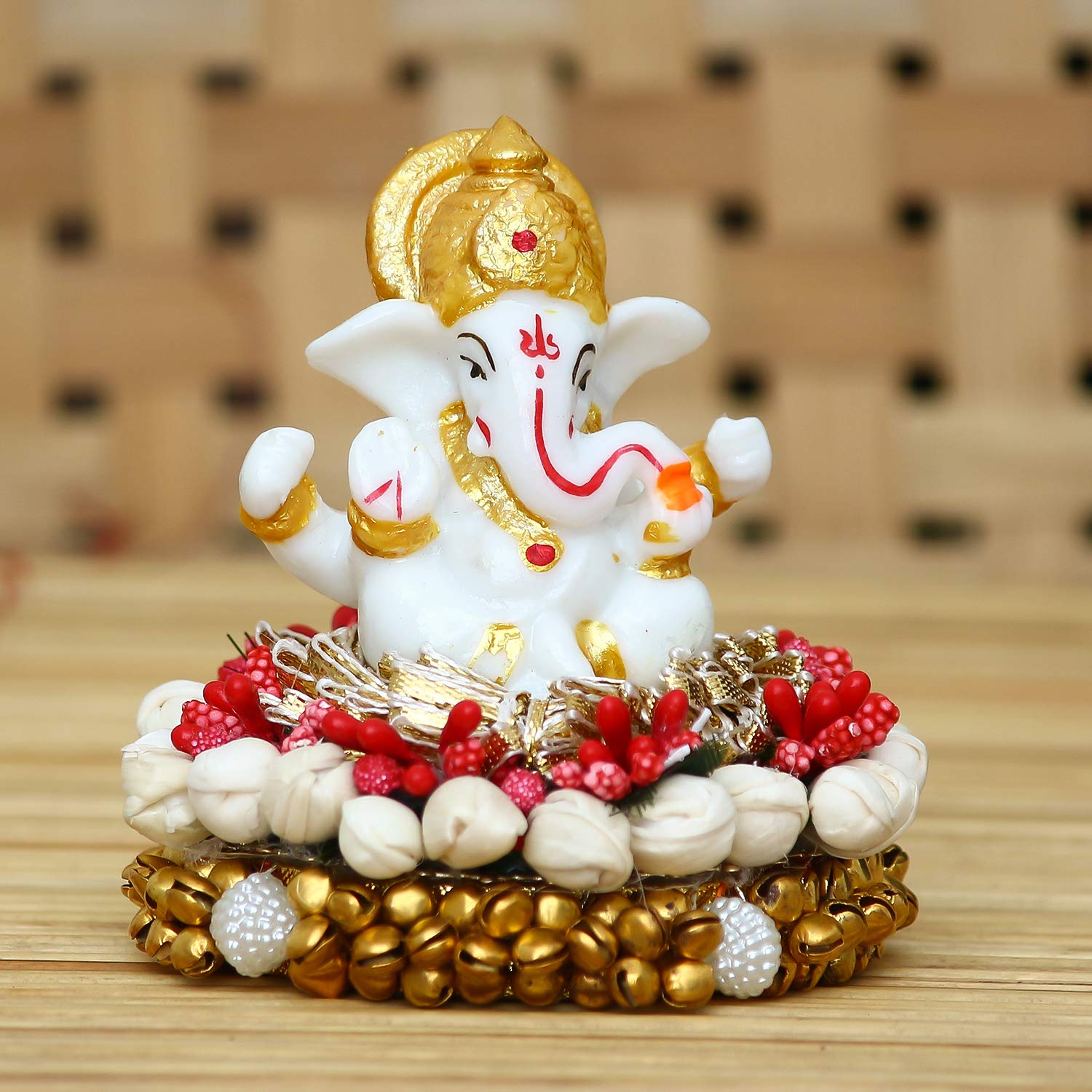 eCraftIndia Lord Ganesha Idol on Decorative Handcrafted Plate for Home and Car