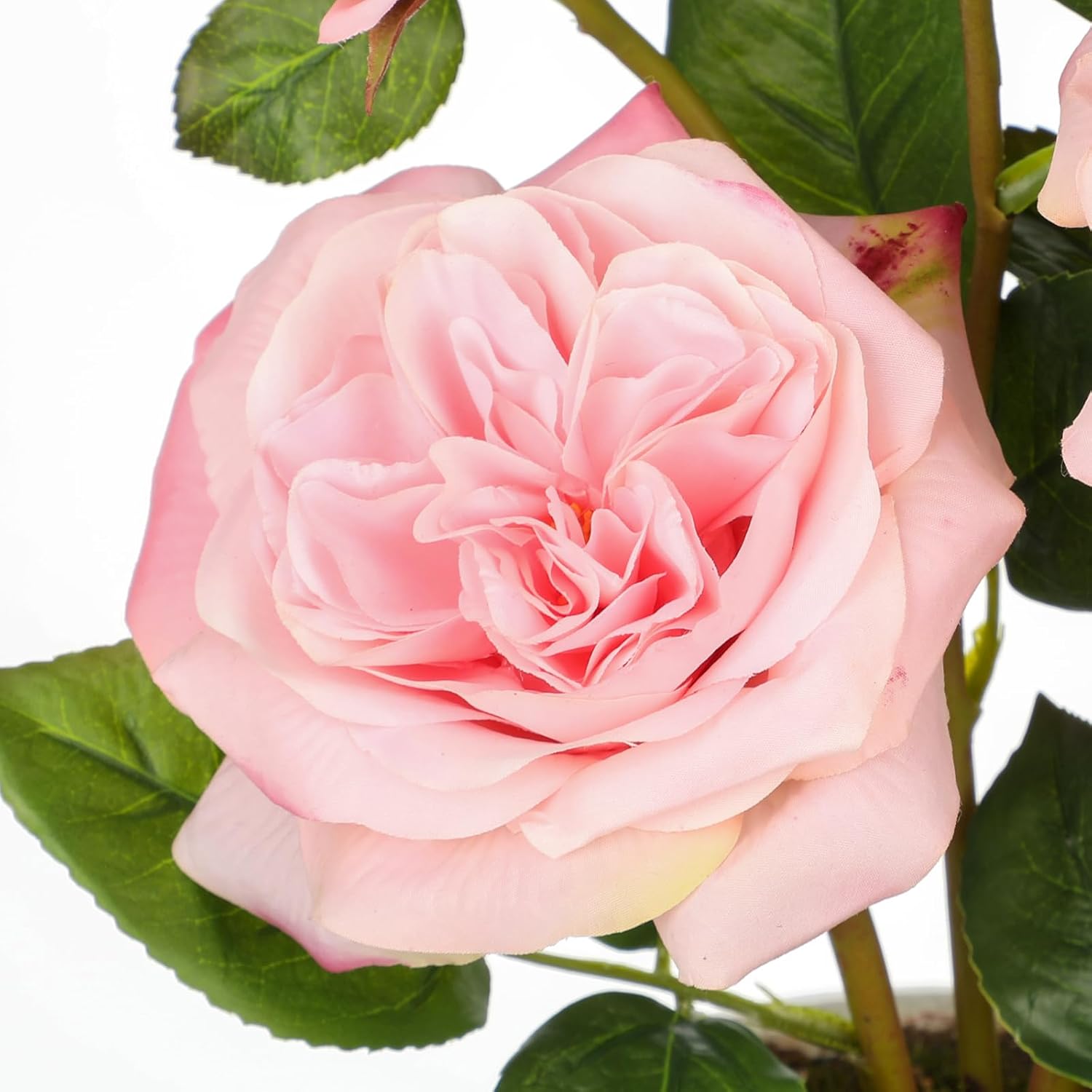 Hollyone Pink Real Touch Roses Artificial Flowers in Vase Blue and White Porcelain Ceramic Pot 13.4" Fake Roses Flower Arrangement Artificial Plants & Flowers Potted Plant Faux Silk Rose Flower - Image 3