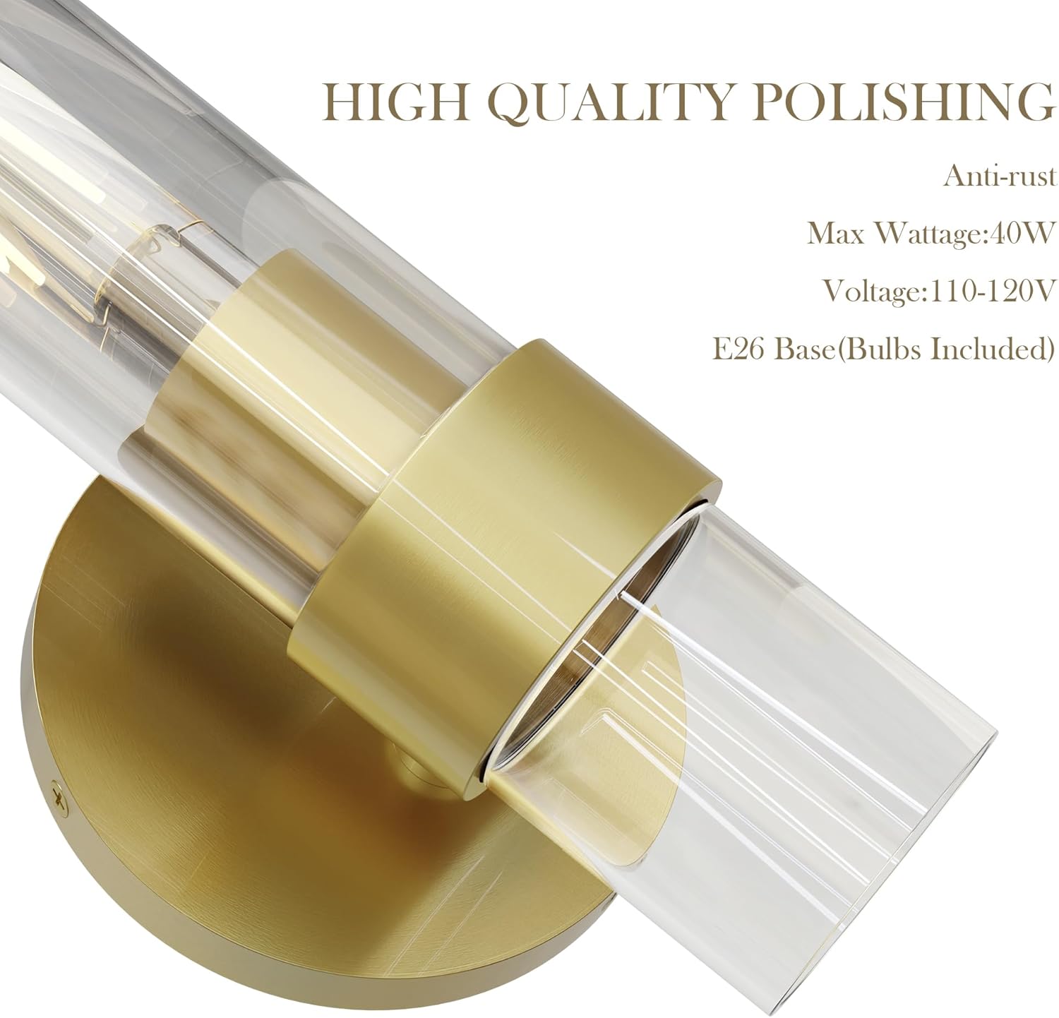 Wall Sconce Set of Two, Hardwired Bathroom Wall Sconces Lighting with Clear Glass, Modern Wall Sconces Set of 2 Wall Light fixtures for Bathroom Mirror Living Room Hallway Bedroom(Gold)