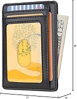 Vista 156 de Buffway - Billetera delgada minimalista de cuero con protección RFID para hombre y mujer Café Lichee