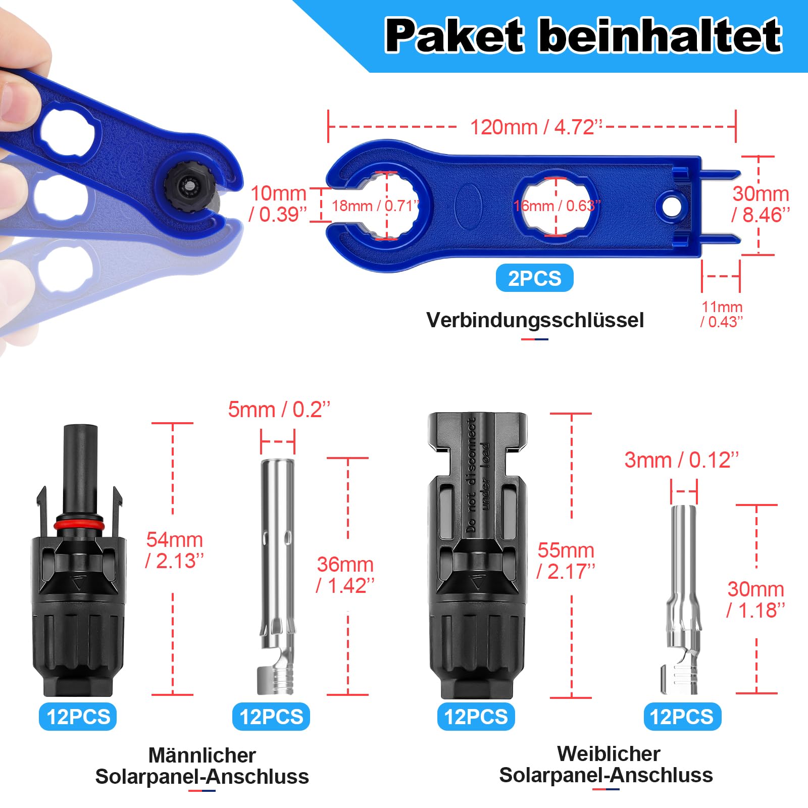 Gruiqrd PV Solarstecker Set – 20 Paar Männlich/weiblich, IP67 Wasserdicht, Für 2,5/4/6 Mm² Solarkabel – Ideal Für Photovoltaik-Anlagen
