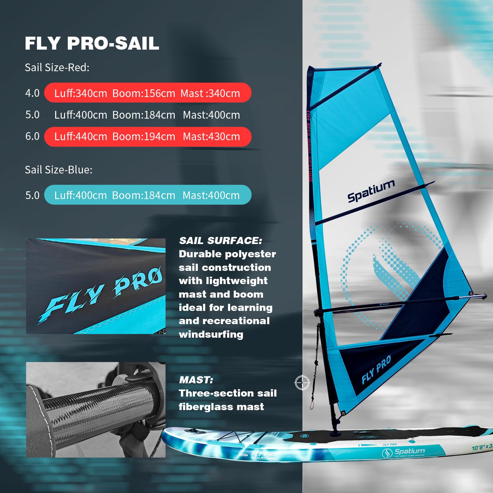 Spatium Windsurf Sail Professionelles aufblasbares Sup Paddle Board Windsurfbrett mit Segel Windsurfing Boards