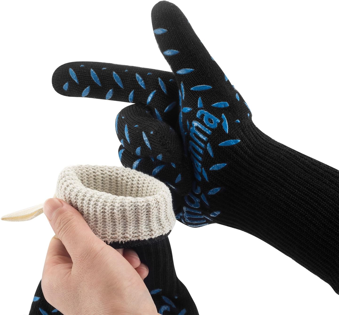 simdevanma Oven Gloves Heat Resistant Cooking Mitts-BBQ Grilling Big Green Egg- Fireplace Accessories and Welding,Cut Resistant and Forearm Protection with High Performance Heat Resistance,XL(blue)