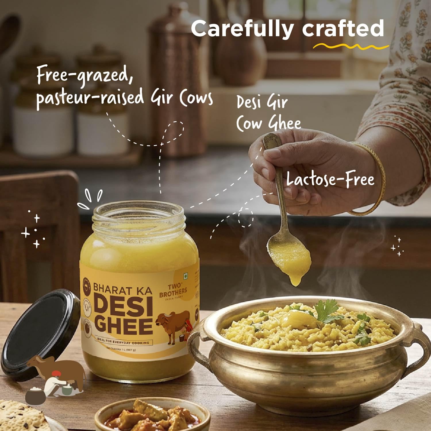 Two Brothers Organic Farms Bharat ka Desi Ghee 500 ml | Danedaar Ghee made from Desi Gir Cow milk cream | Grass-fed Desi Gir Cows | Premium Desi Ghee | Handcrafted in Small Batches 4