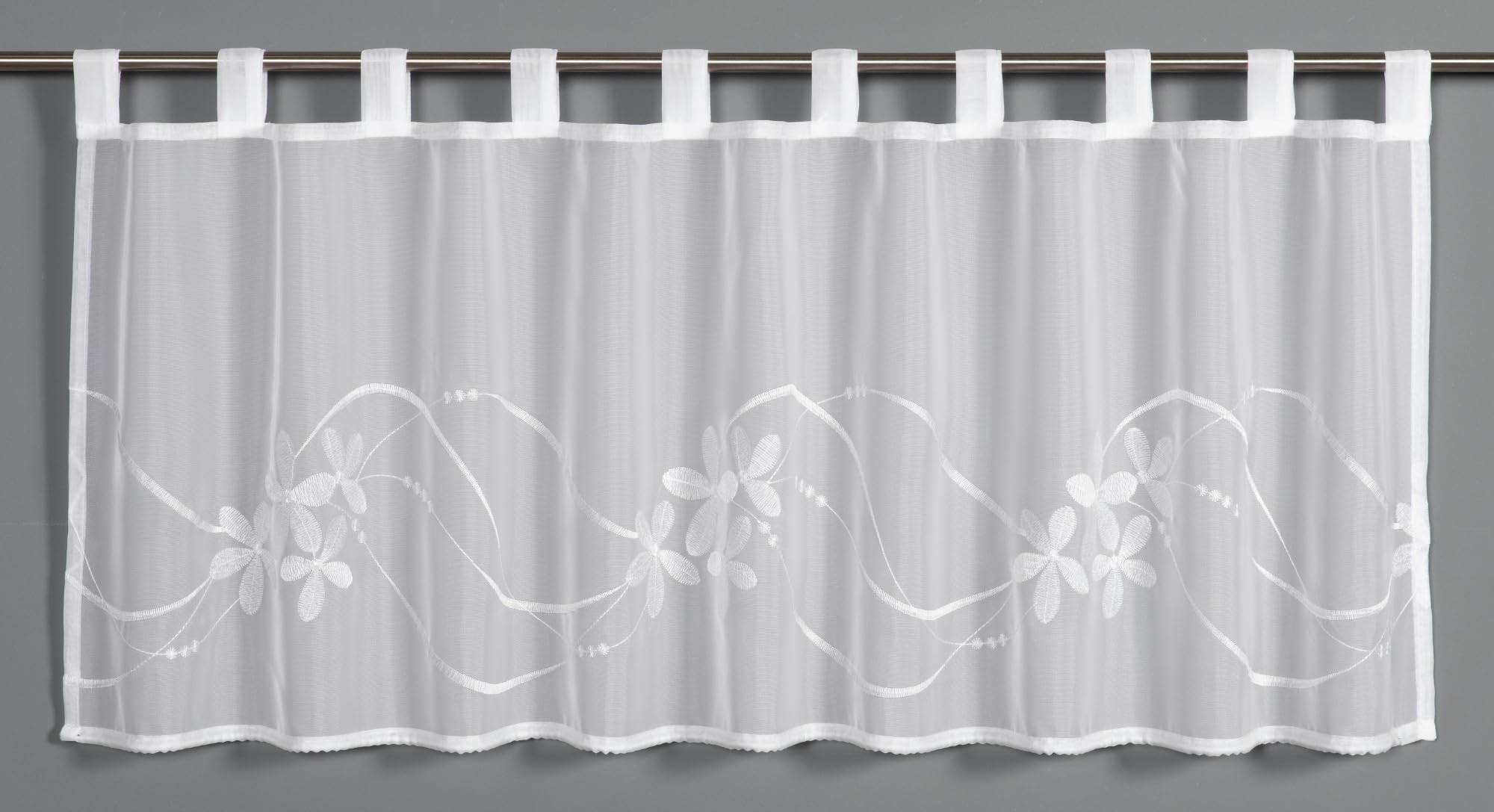 Gardinia Bistro Curtain Voile Floral Embroidery White 135 x 45 cm