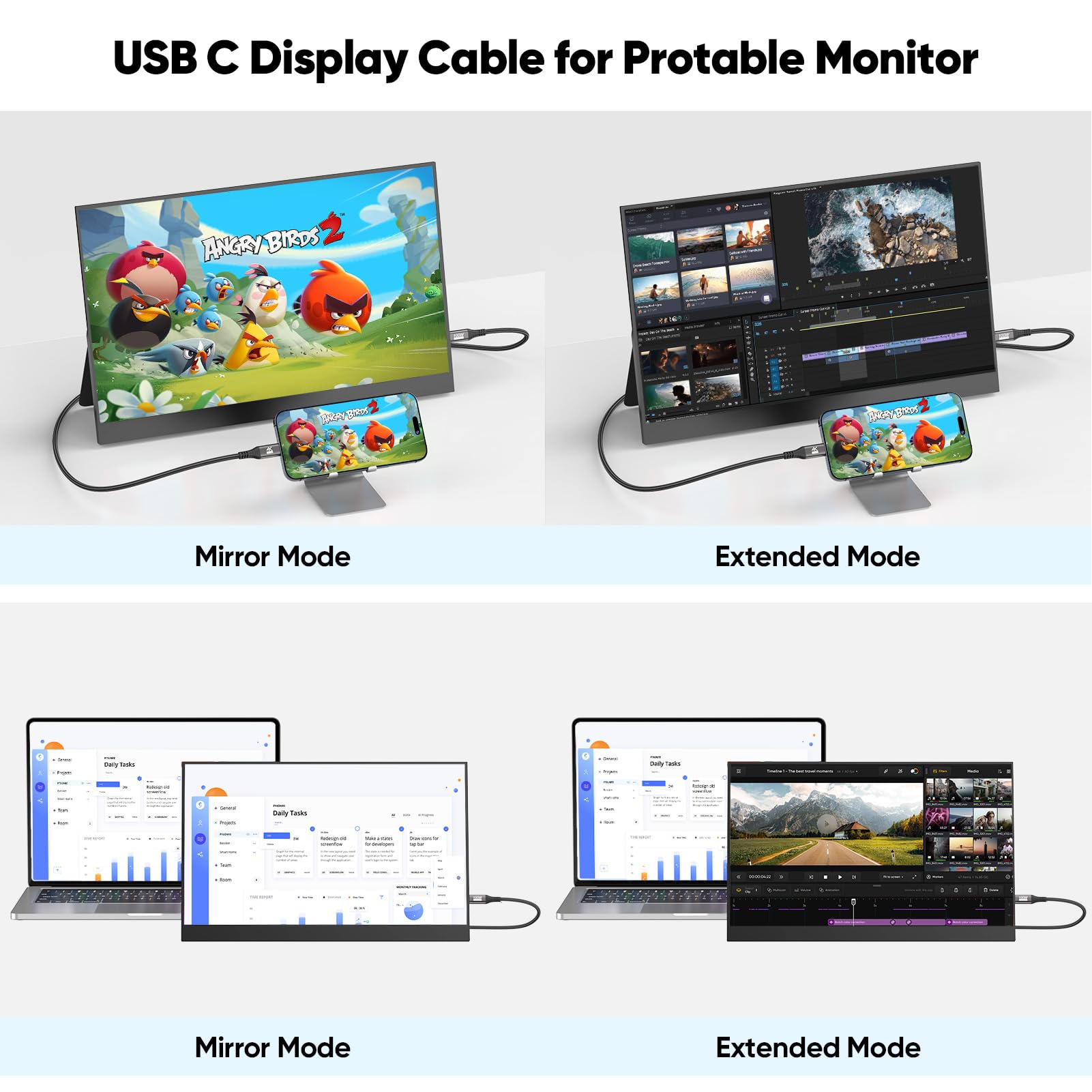 Cable USB C de 20 pies, cable USB 3.2 Gen 2 de 20 pies, cable USB C a C de carga rápida/monitor de video/datos (4K a 60Hz, 100W, 10Gbps) para USB C Hub VR, monitor portátil KYY/MNN, LG, DELL-6M