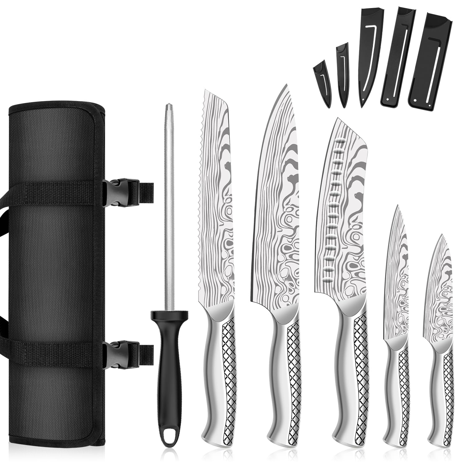 MOSFiATA Kitchen Knife Set-5Pcs, Professional Kitchen Chef’s Knives with Ultra Sharp Stainless Steel Blades, Bread Knife Cooking Knives Sets (silver) — Amazon image 11