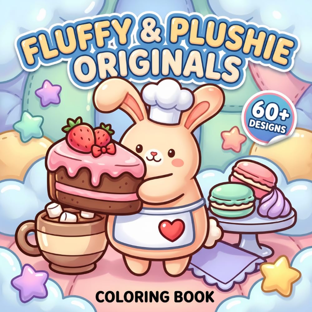 Fluffy & Plushie Originals: Bold And Easy Coloring Book With Sweet Animal Designs For Kids Ages 6-12 And Adults