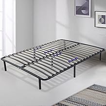 SAMPUR - Essential bed base 140 x 190 cm | Durable and comfortable | 7 legs included | Adjustable slats | Epoxy lacquered metal frame | Single or 2 person bed | Quick and easy to assemble