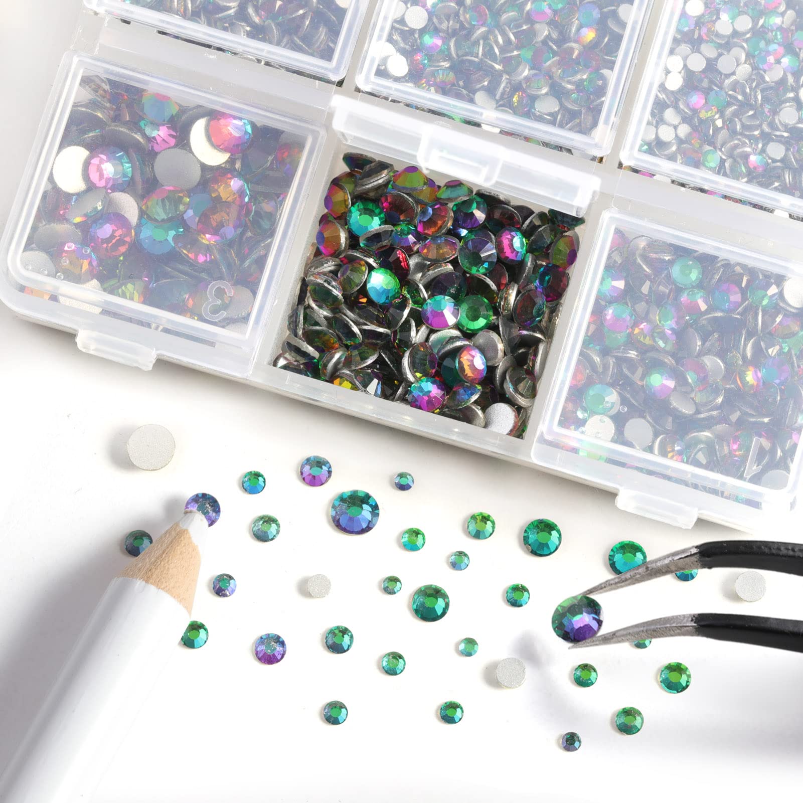 4240 Stück Grüne Strasssteine Flache Rückseite – Nagelkunst & Bastelset Mit Pinzette (SS6 Bis SS20)