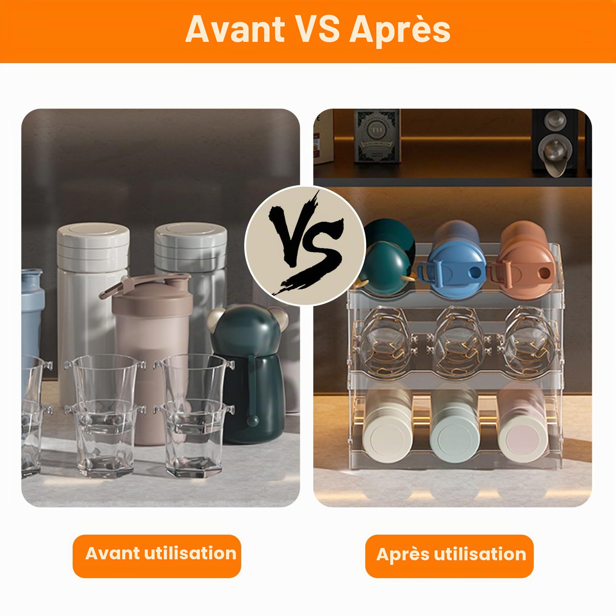 Porte Range Bouteille en Plastique 2 Pièces Moderne Étagère Gourdes Empilable Casier à Bouteille pour Lot de 6 Vin ou Autre Boisson Transparent Casier Bouteille d'eau Boîte pour Cuisine Armoire Frigo