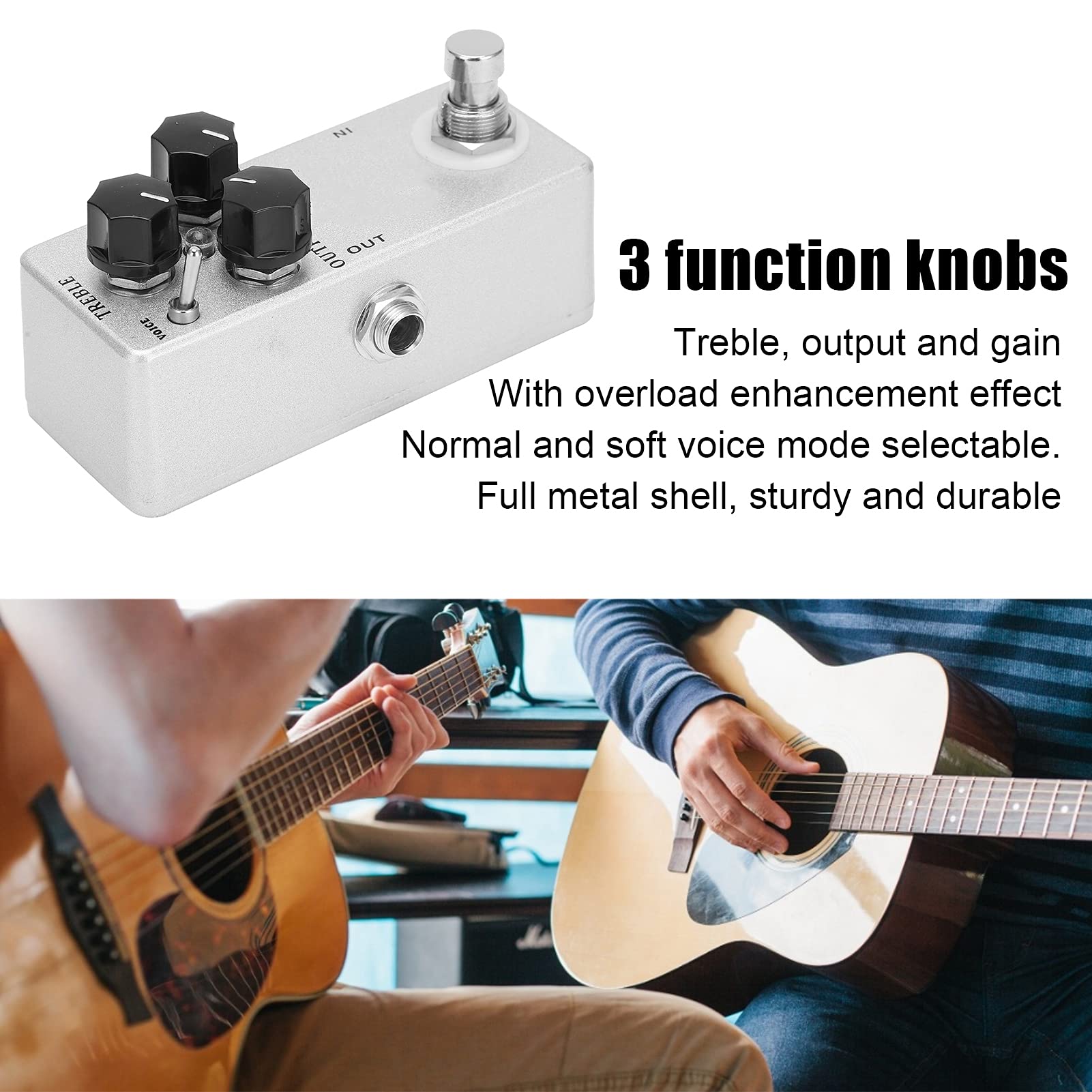 Effetto Overdrive Pedale per chitarra 2 modalità vocali Uscita acuti Guadagno Manopola di controllo Guscio in metallo Effetti per chitarra elettrica per musicisti rock metal