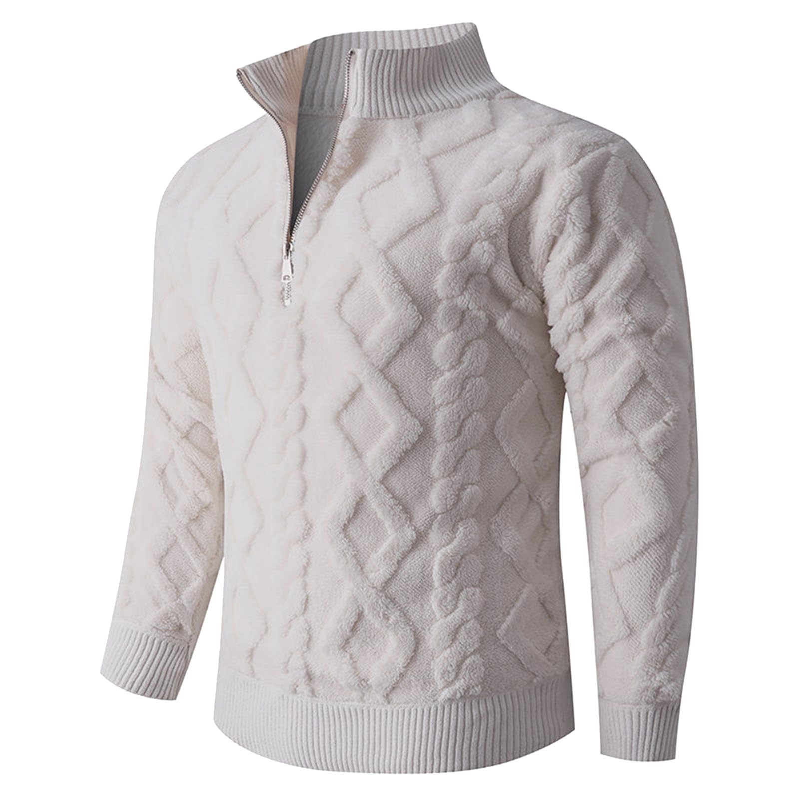 Generisch Jersey de punto para hombre, cuello medio, con cremallera de 1/4, jersey de punto fino, con cremallera, cuello alto, cuello alto, invierno, cálido