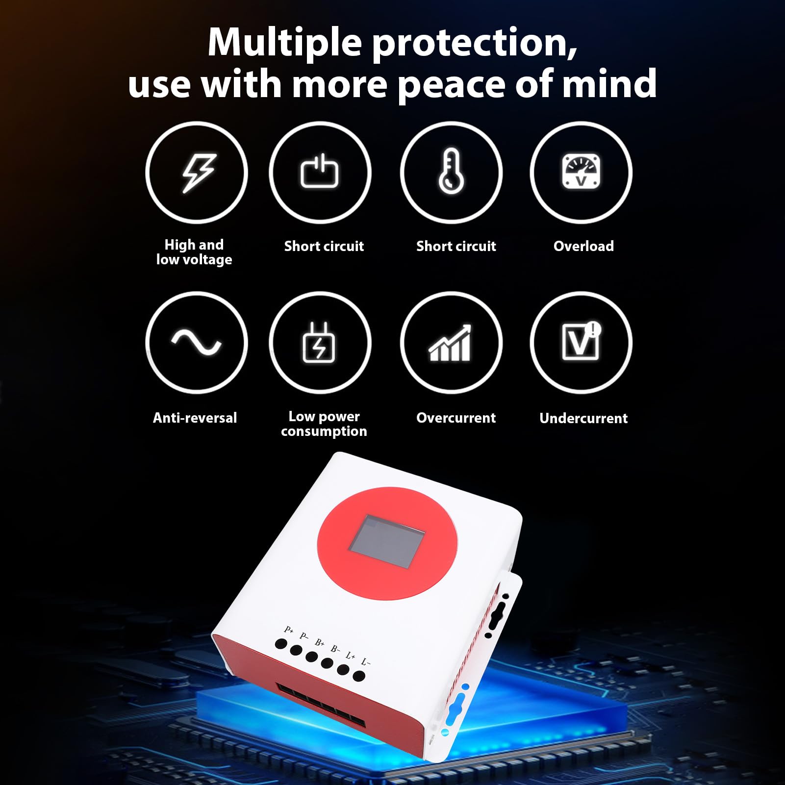 Kontroler ładowania Słonecznego 60A MPPT, 12V 24V 48V Automatyczne Rozpoznawanie Baterii Panelu Słonecznego Inteligentny Regulator z Podwójnym Portem USB Wyświetlacz LCD