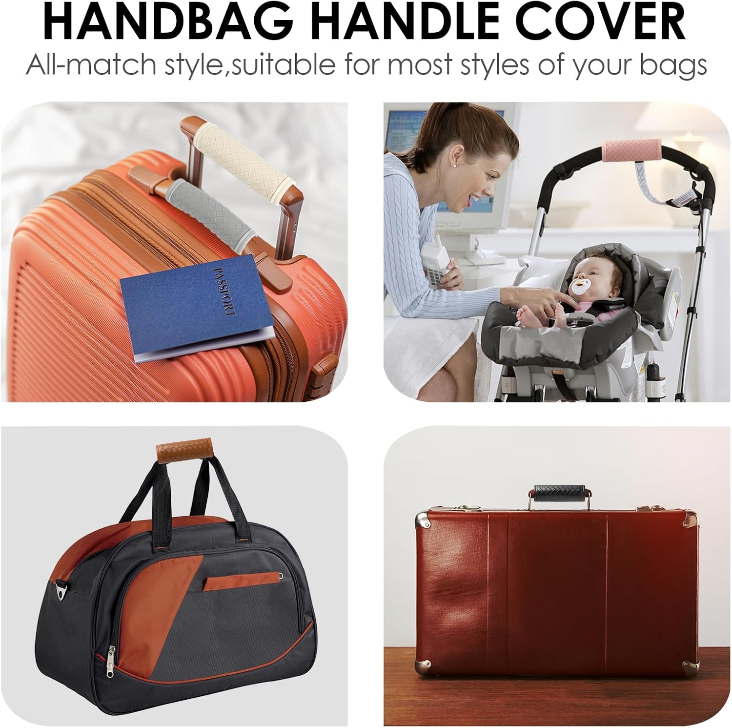 Luggage Handle Wraps -Suitcase Handle Wraps Travel Bag Handle Covers Suitcase Identifier Luggage Makers Covers(3Pcs-Brown)