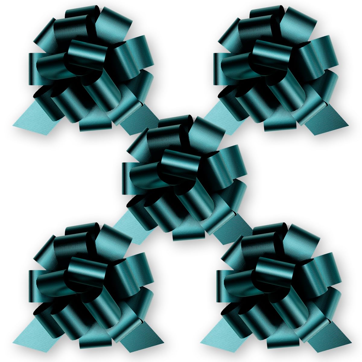 InstaBows 5-Inch Teal Pull String Gift Bows – Satin Finish, Easy to Assemble, Pack of 5 – Teal Bows for Christmas, Birthdays, Baby Showers, and