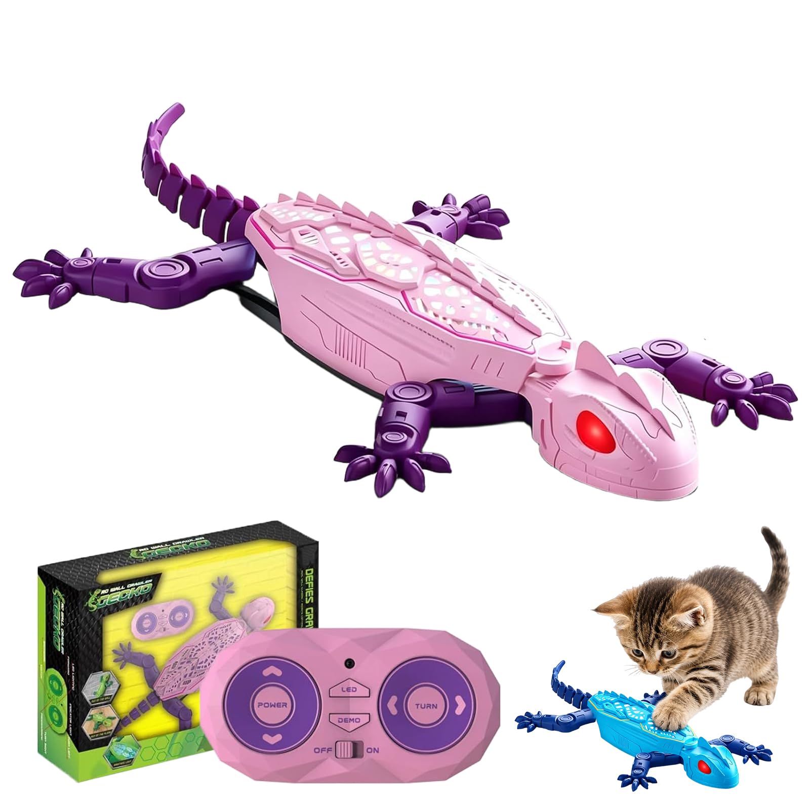 Gecko Rush Cat Toy, Remote Control Wall Climbing Cat Toy for Indoor，Pink