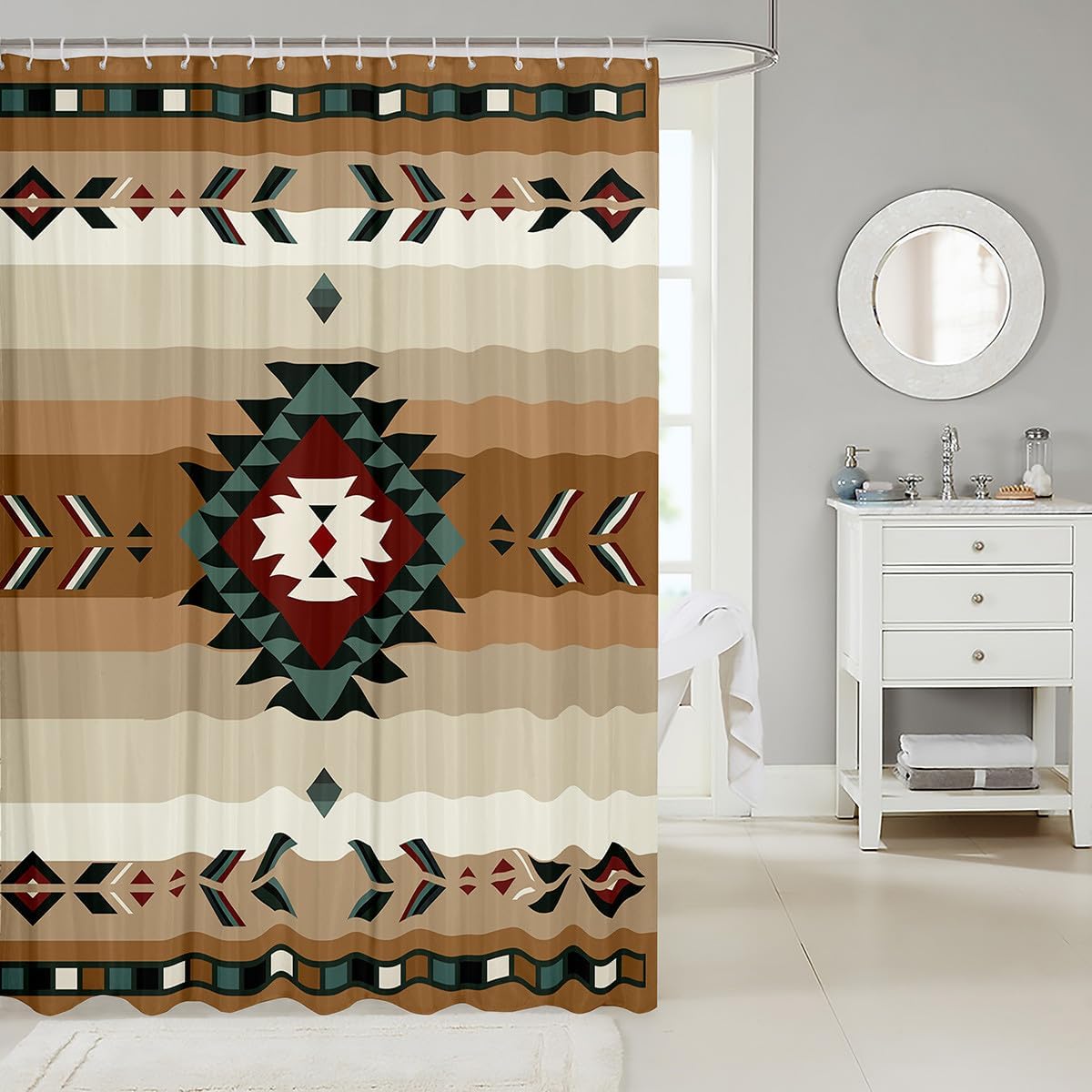 Feelyou 72"x78" Southwest Native Design Bath Curtain Southwestern Geometric Shower Curtain for Kids Waterproof Tribal Bathroom Shower Curtain Set Beige Kids Bathroom Accessories