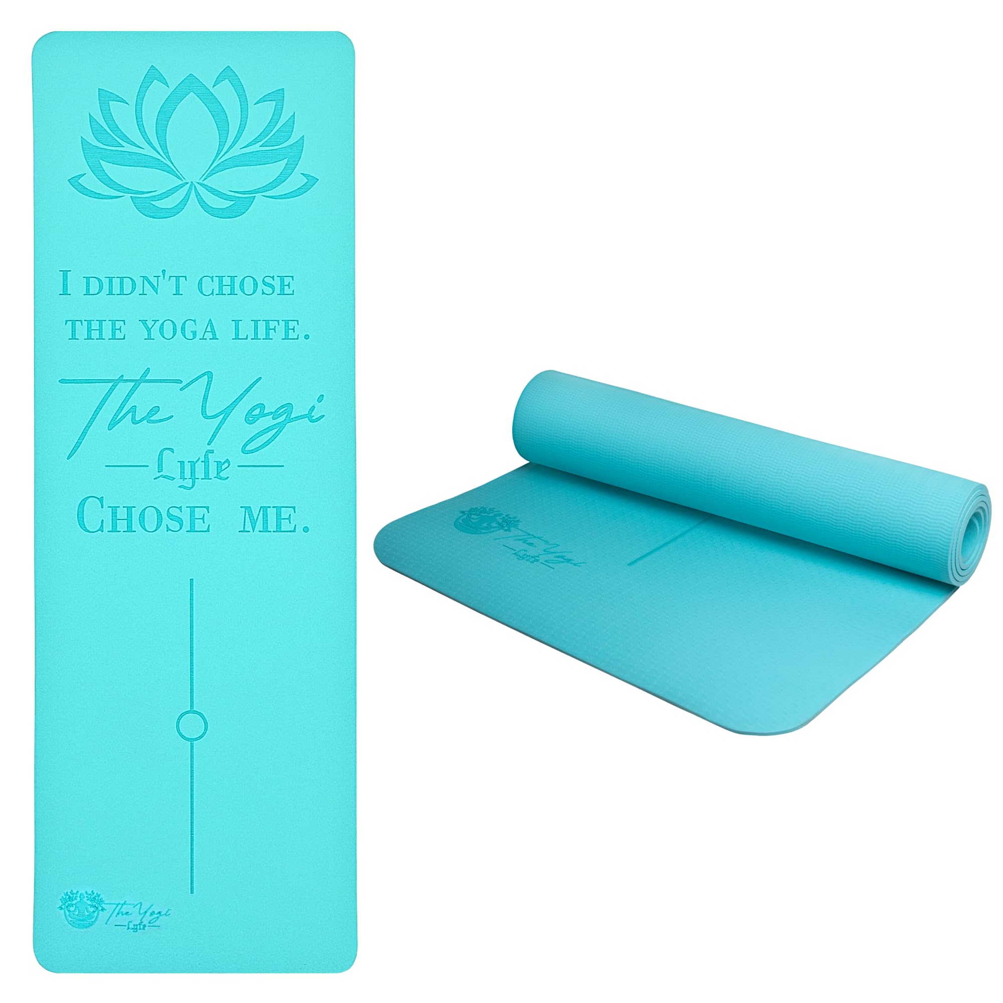 Yoga Mat Laser-Engraved Affirmation Non-Slip Eco TPE 72 x 24 x 6mm Lightweight Blue Mat for Mindful Movement