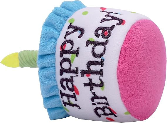 Happy Birthday Cake Catnip Toys, Birthday Cake Shaped Chew Toys for Kitten Funny Cats Gifts Plush Cat Birthday Party Toys, Blue