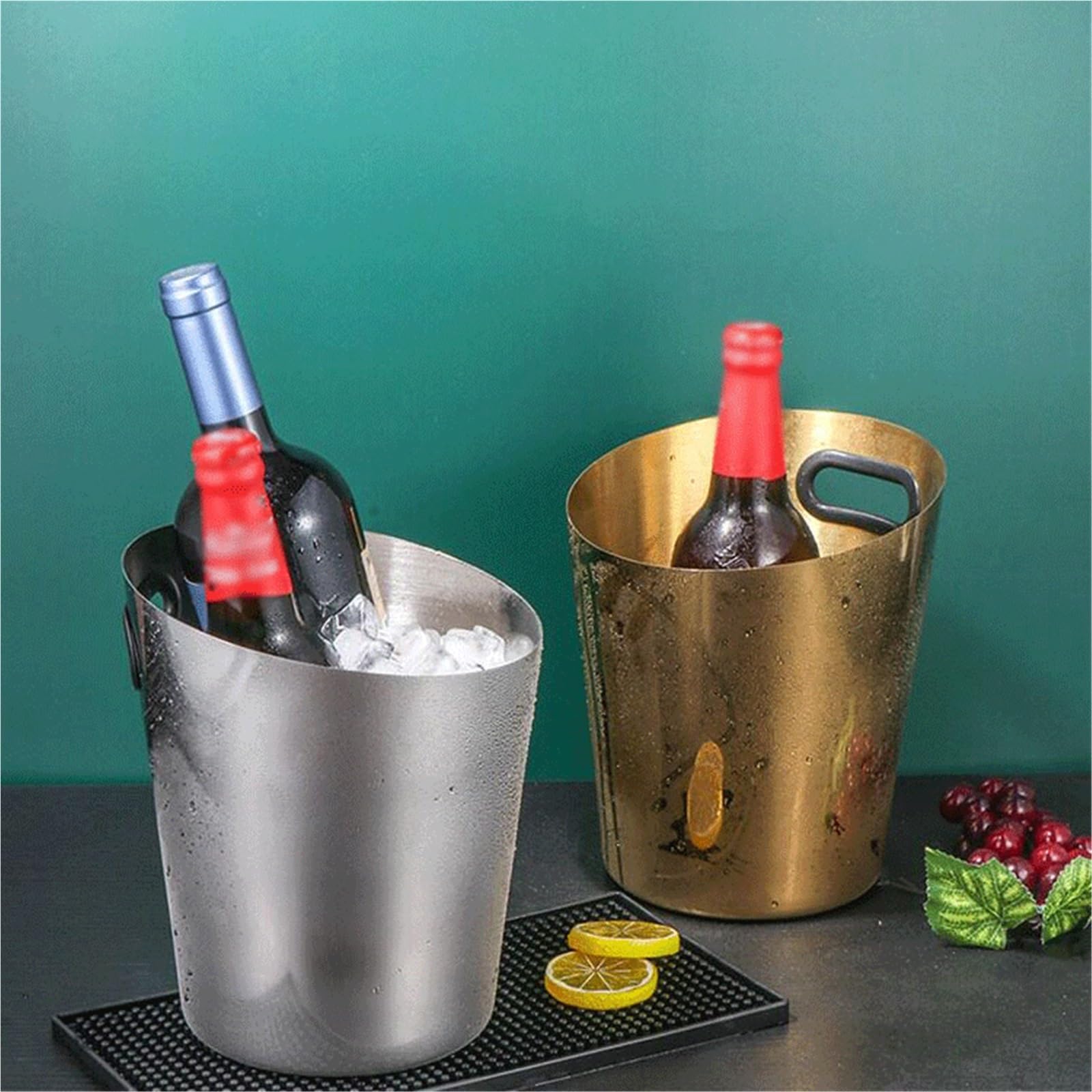 Cubo de Hielo para Bar en casa Cubo de Hielo Acero Inoxidable con Boca en ángulo Gran Capacidad Enfriador de Bebidas y Vino(Gold)