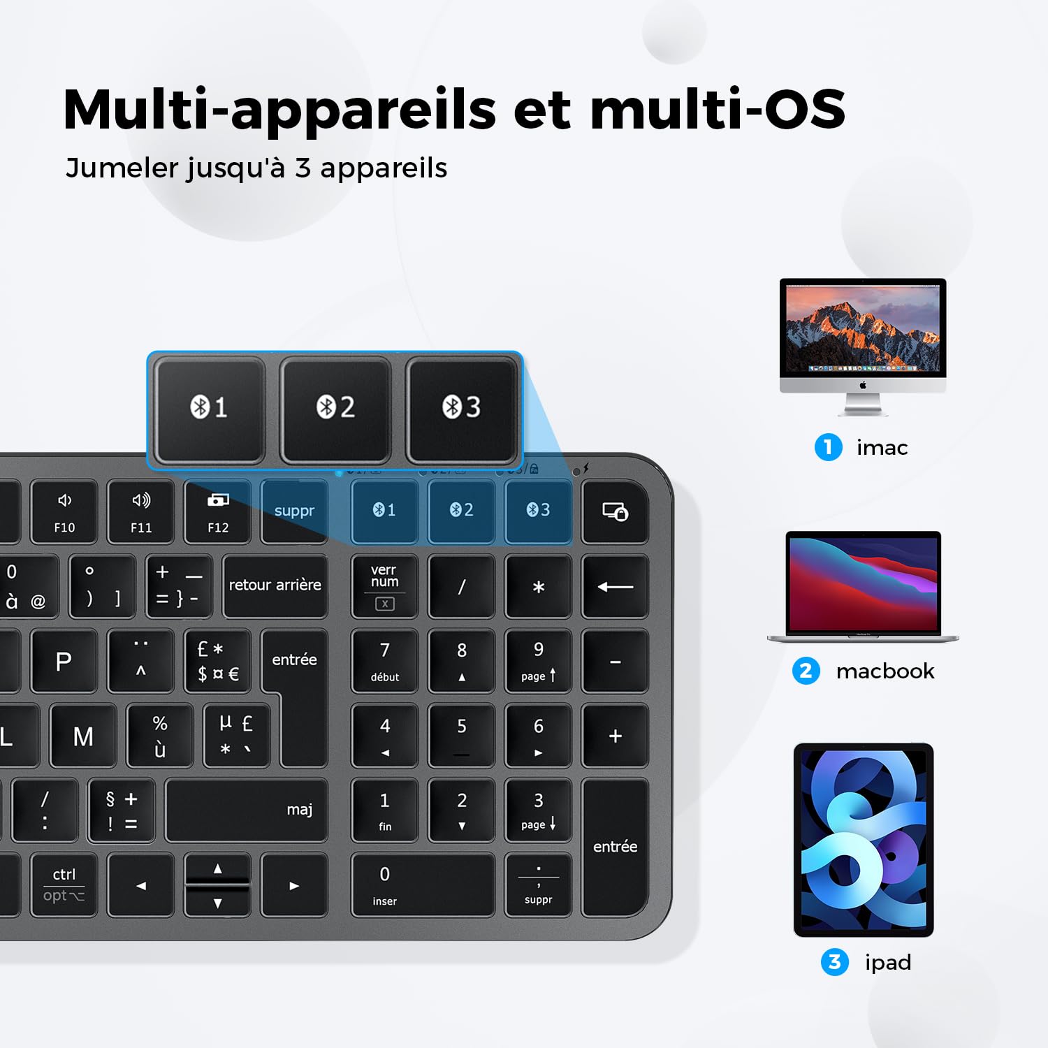 iClever Clavier Bluetooth, Clavier sans Fil, Gris